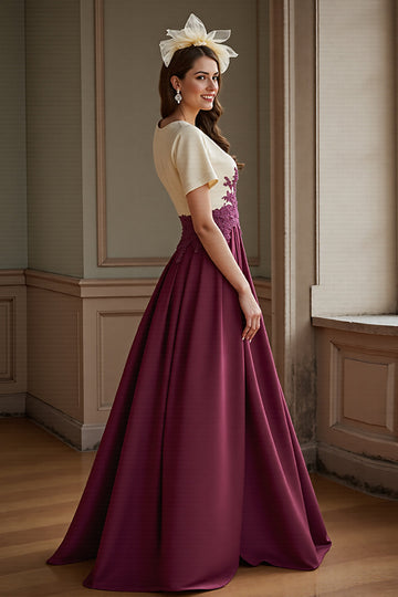 Burgundy Appliqued A Line Mother Of The Bride Dress With Slit